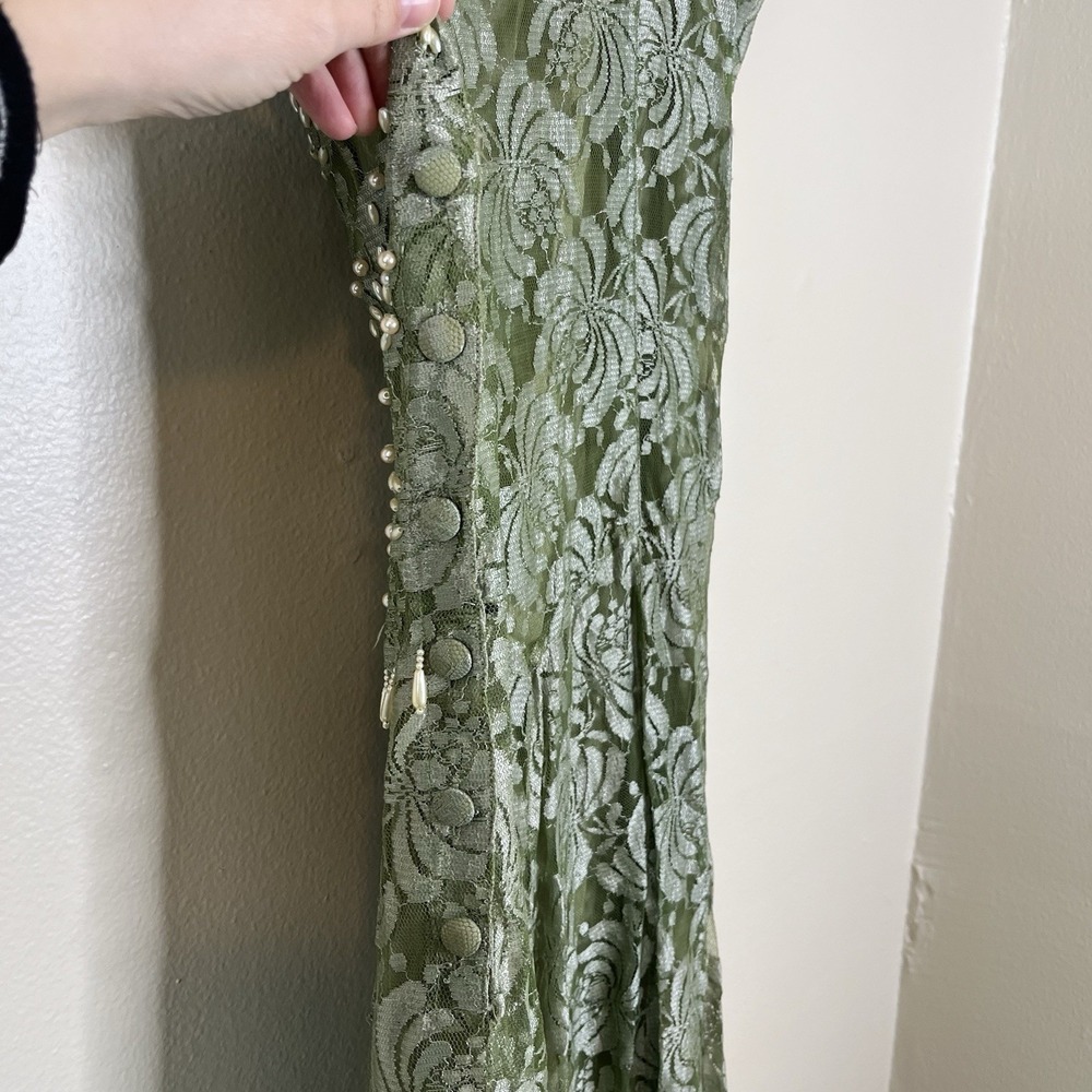 Vintage Dress Lace Drop Waist Beaded 20s Coquette Feminine Long Dairy Garden - Picture 9 of 10